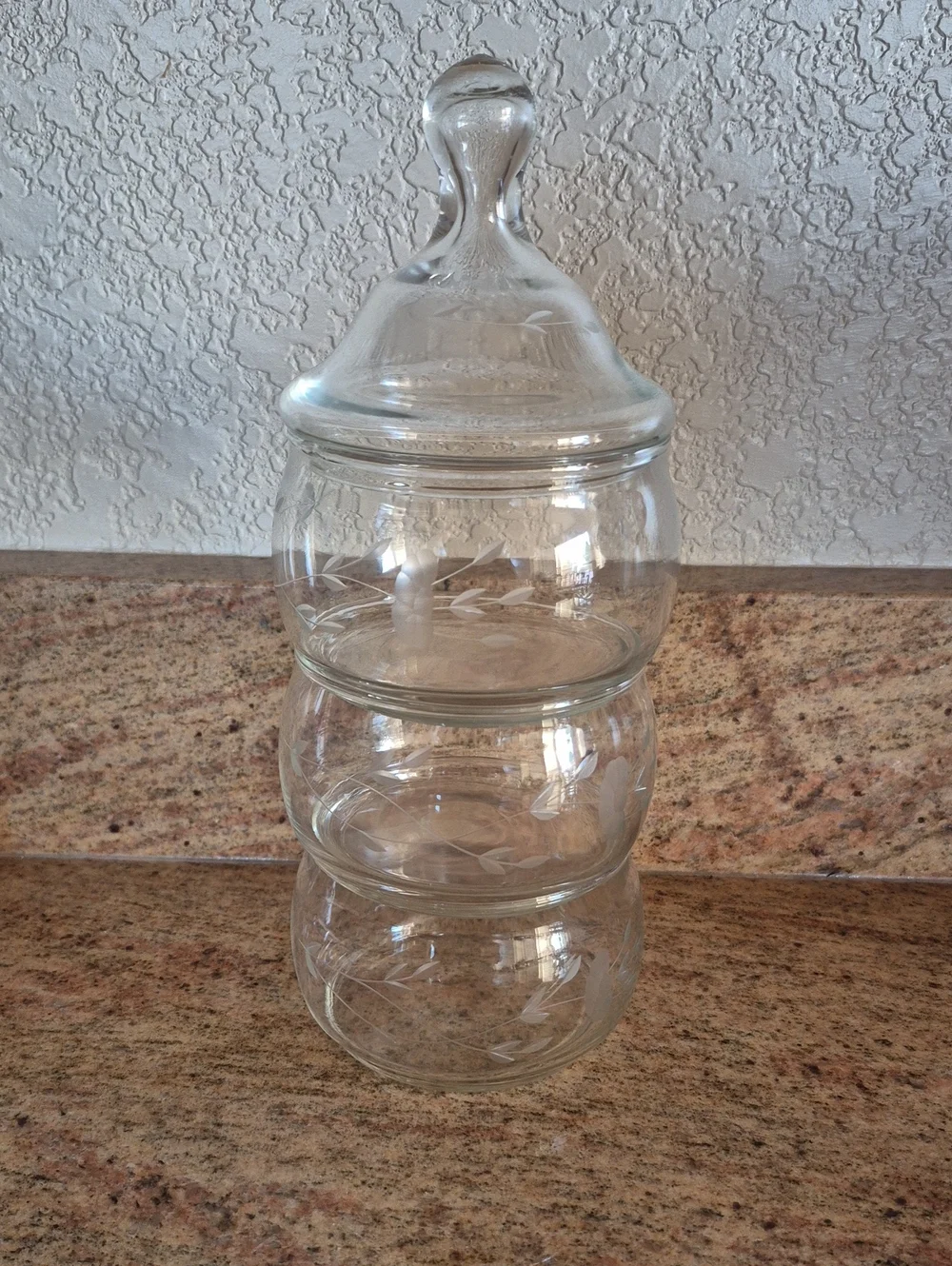 Princess House Heritage Vintage  Clear Three-Tier Glass Canister Candy with Lid